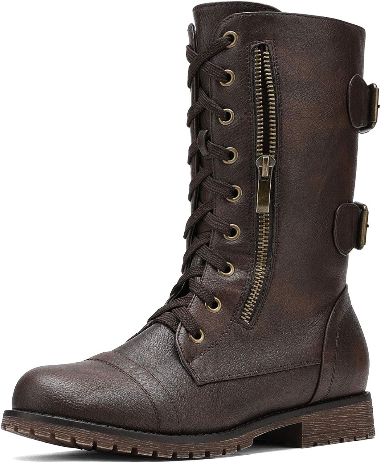 DREAM PAIRS Womens Ankle Bootie Winter Lace up Mid Calf Military Combat Boots