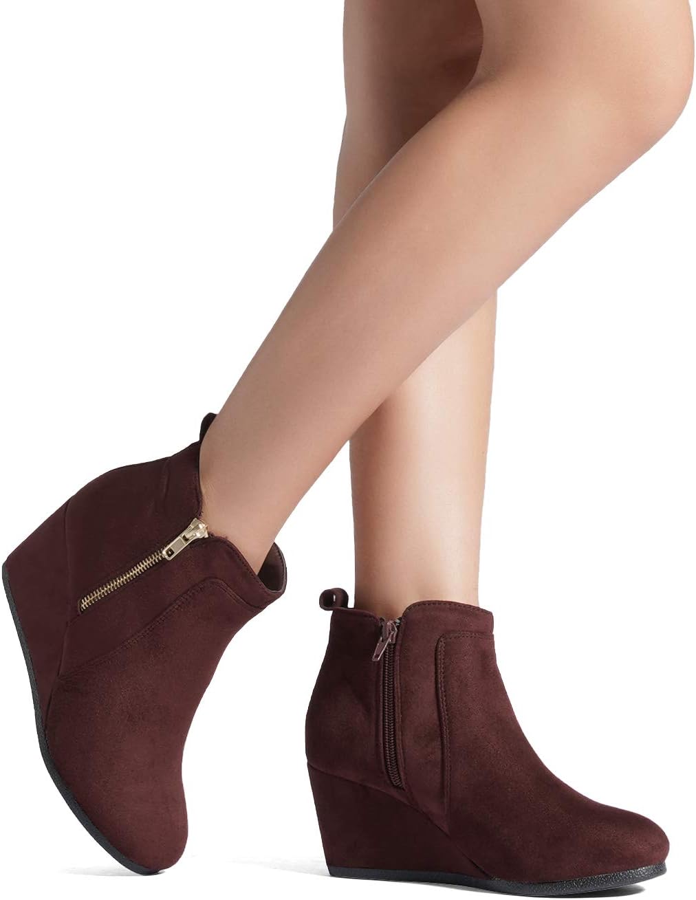 DREAM PAIRS Womens Suede Low Wedges Ankle Boots