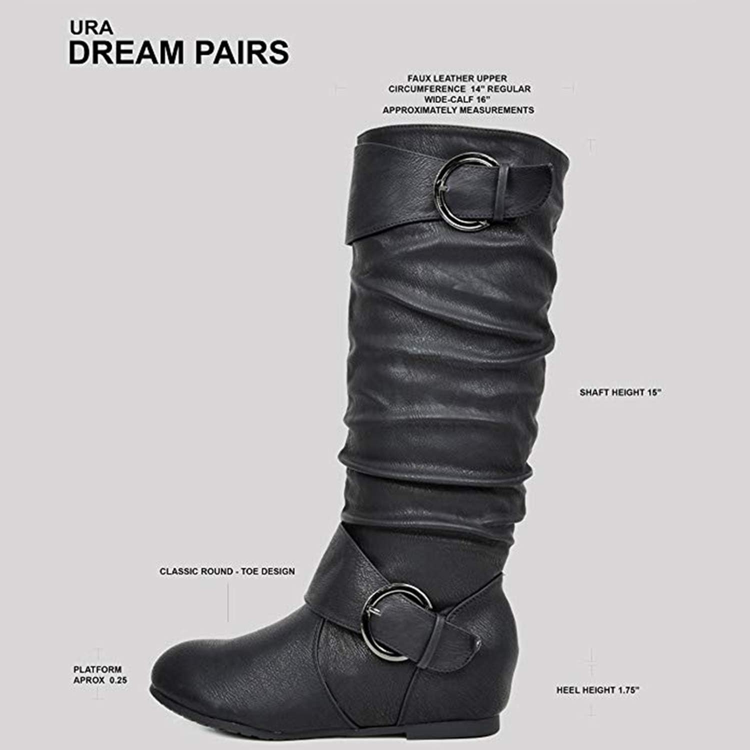 DREAM PAIRS Womens Wide Calf Knee High Boots, Fur-lined Low Hidden Wedge Boots