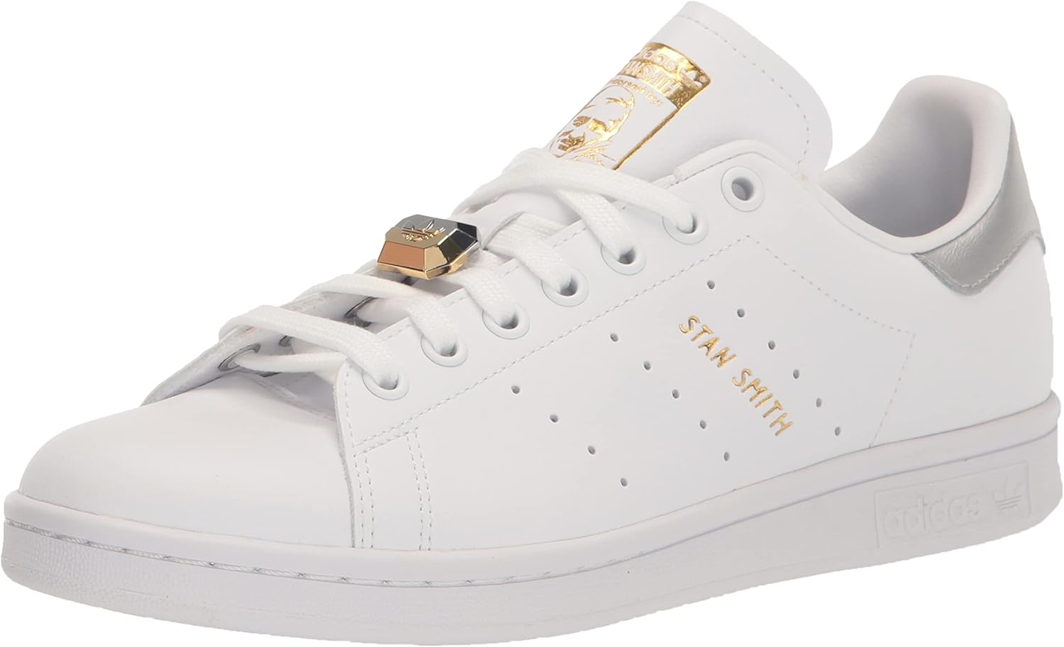 adidas Originals Womens Stan Smith Sneaker, White/Silver Metallic/Gold Metallic, 10