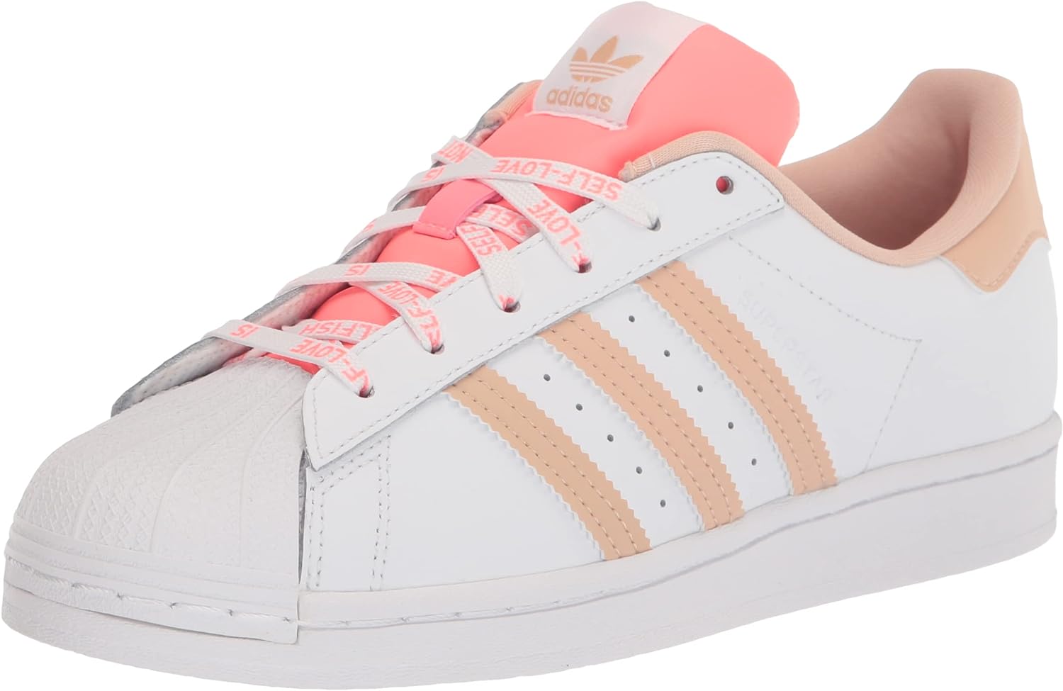 adidas Womens Superstar Sneaker, White/Halo Blush/Acid Red, 8.5