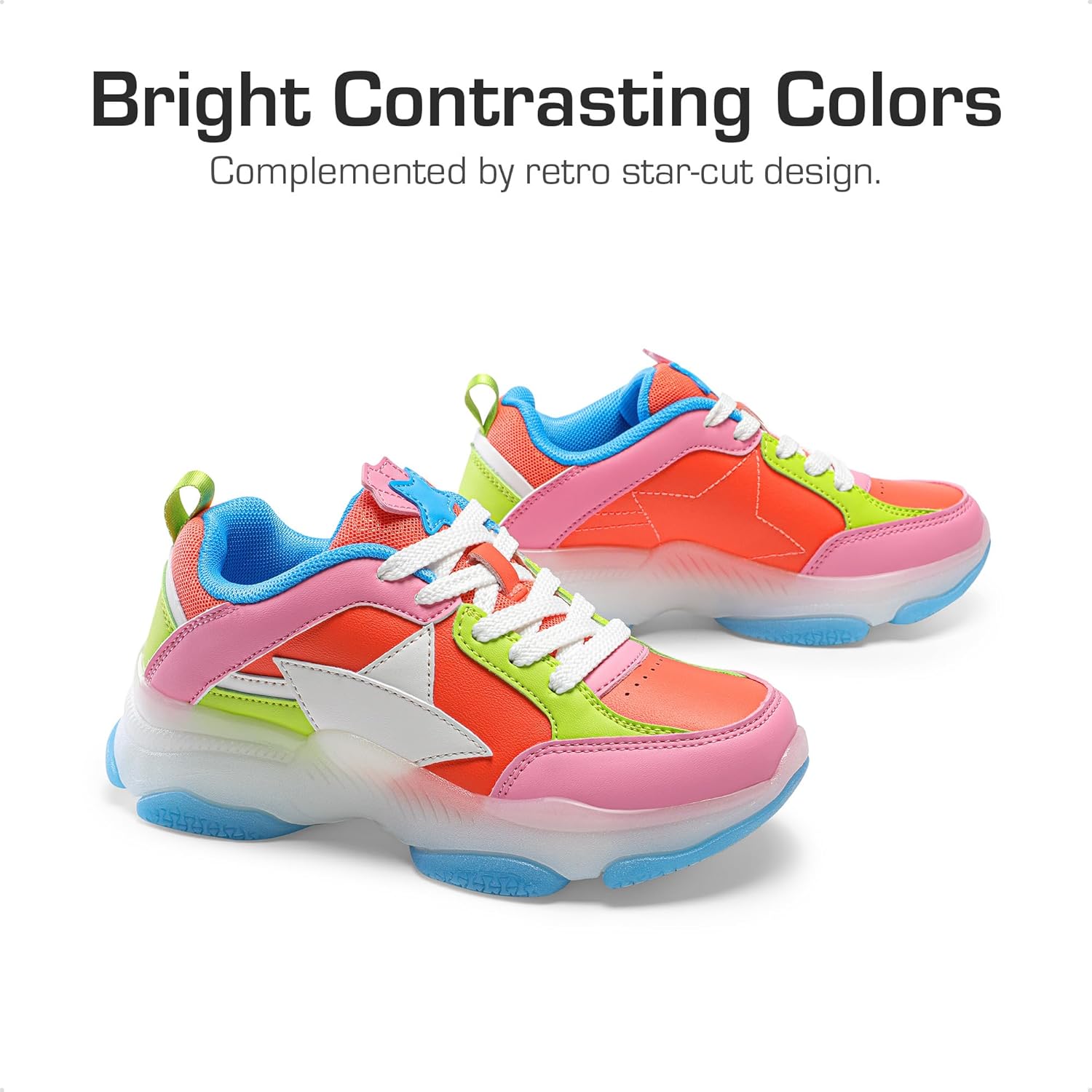 DREAM PAIRS Girls Sneakers Lace up Sparkle StarShimmer Jelly Sole Colorful Walking Shoes Kids for School Daily Sports