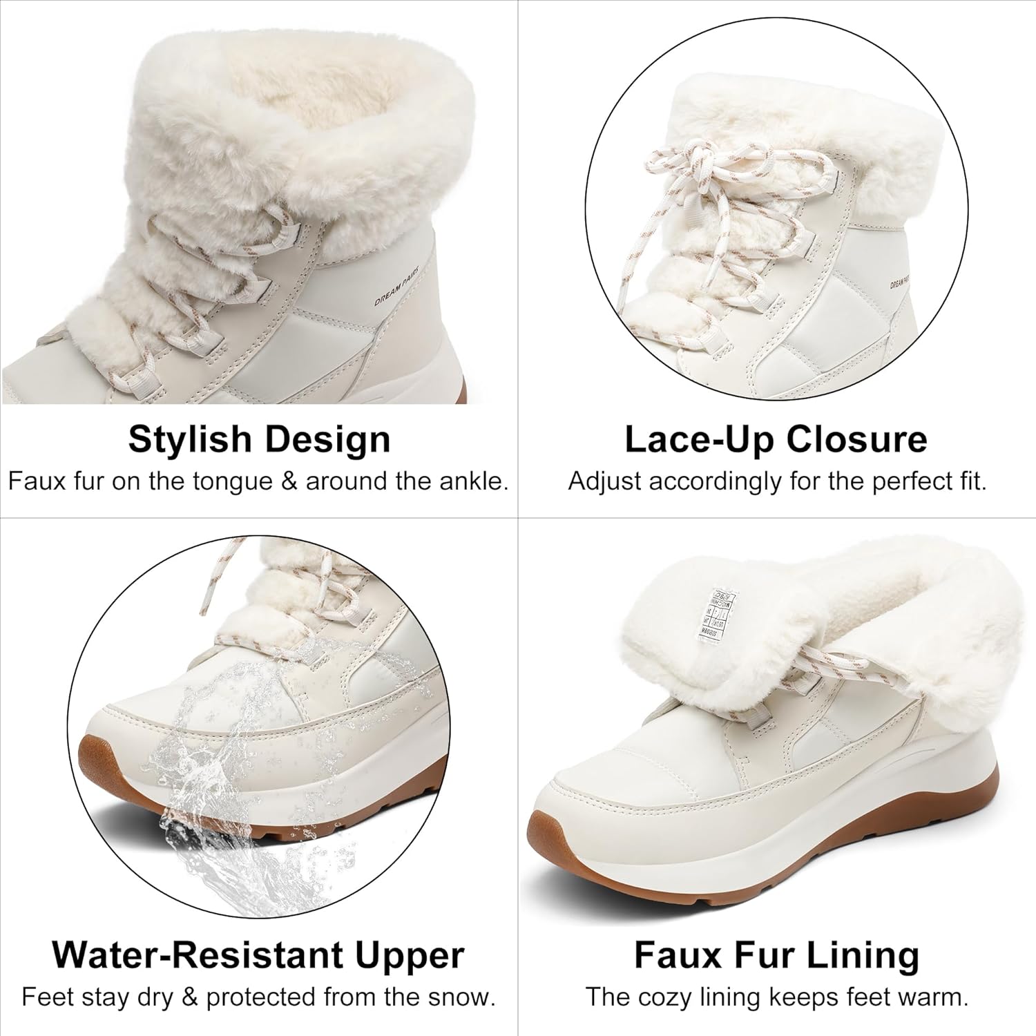 DREAM PAIRS Womens Winter Snow Boots, Faux Fur Waterproof Ankle Booties, Zaylee Ladies Comfortable Short Boots Outdoor