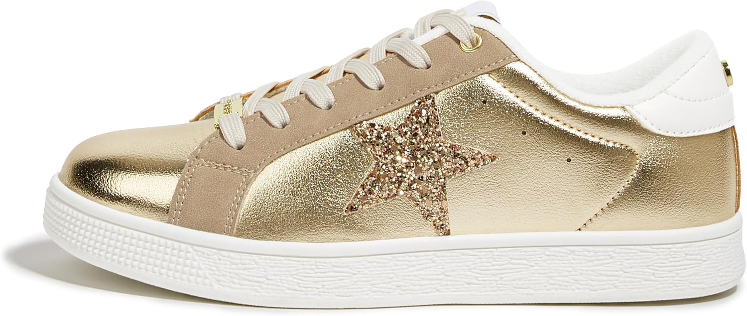 LUCKY STEP Fashion Star Glitter Sneakers | Sparkly Bling Shiny Bedazzled Wedding Bridal Shoes for Women