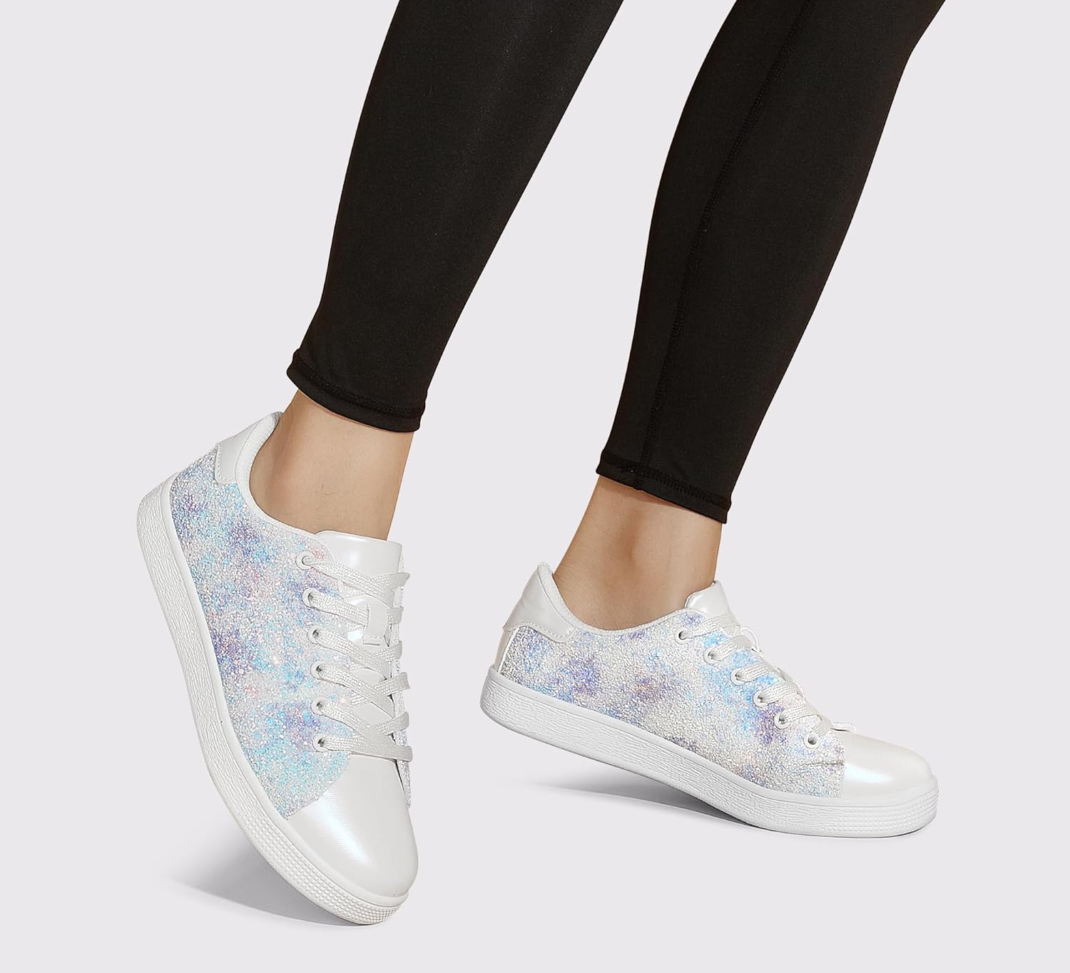 LUCKY STEP Glitter Sneakers Lace up | Fashion Sneakers | Sparkly Shoes for Women