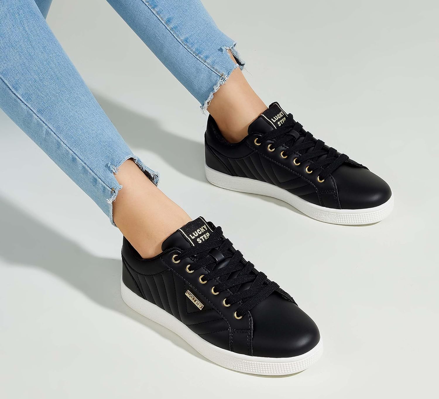 LUCKY STEP Glitter Sneakers Lace up | Fashion Sneakers | Sparkly Shoes for Women