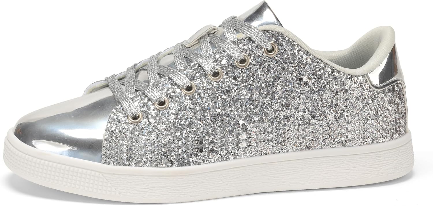 LUCKY STEP Glitter Sneakers Lace up | Fashion Sneakers | Sparkly Shoes for Women