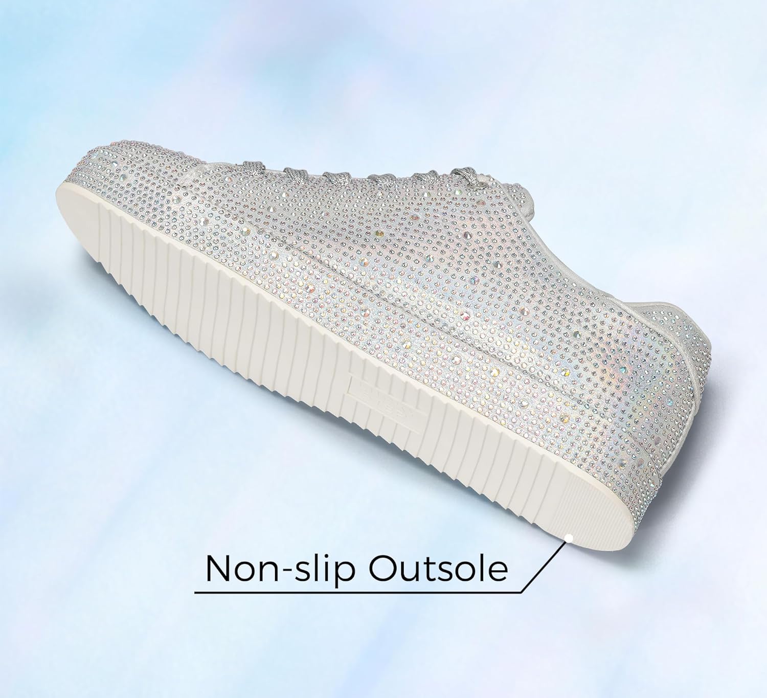 LUCKY STEP Platform Rhinestone Fashion Glitter Sneakers | Sparkly Bling Bedazzled Wedding Bridal Shiny Shoes for Women