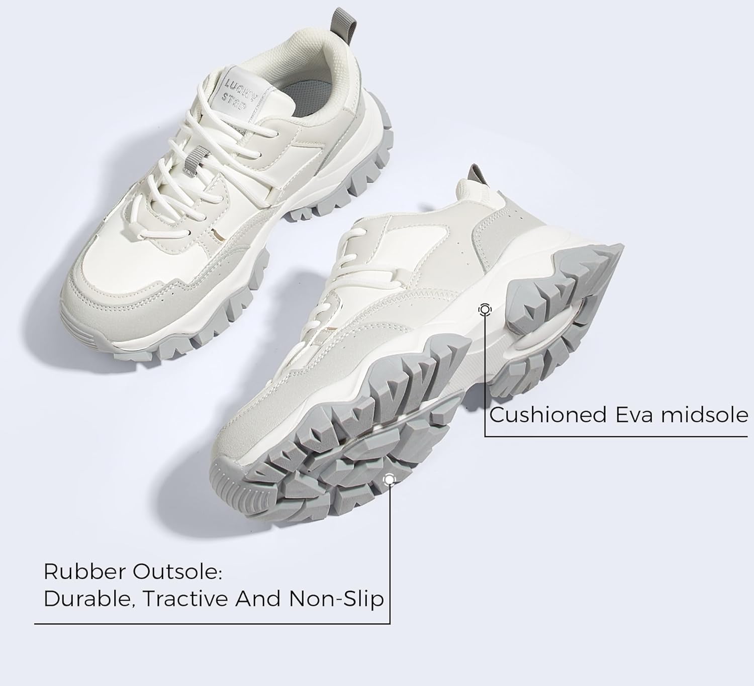 LUCKY STEP Womens Chunky Sneakers Fashion Platform Retro Tennis Casual Classic Cute Dad Anti-Slip Stylish Walking Sport Shoes