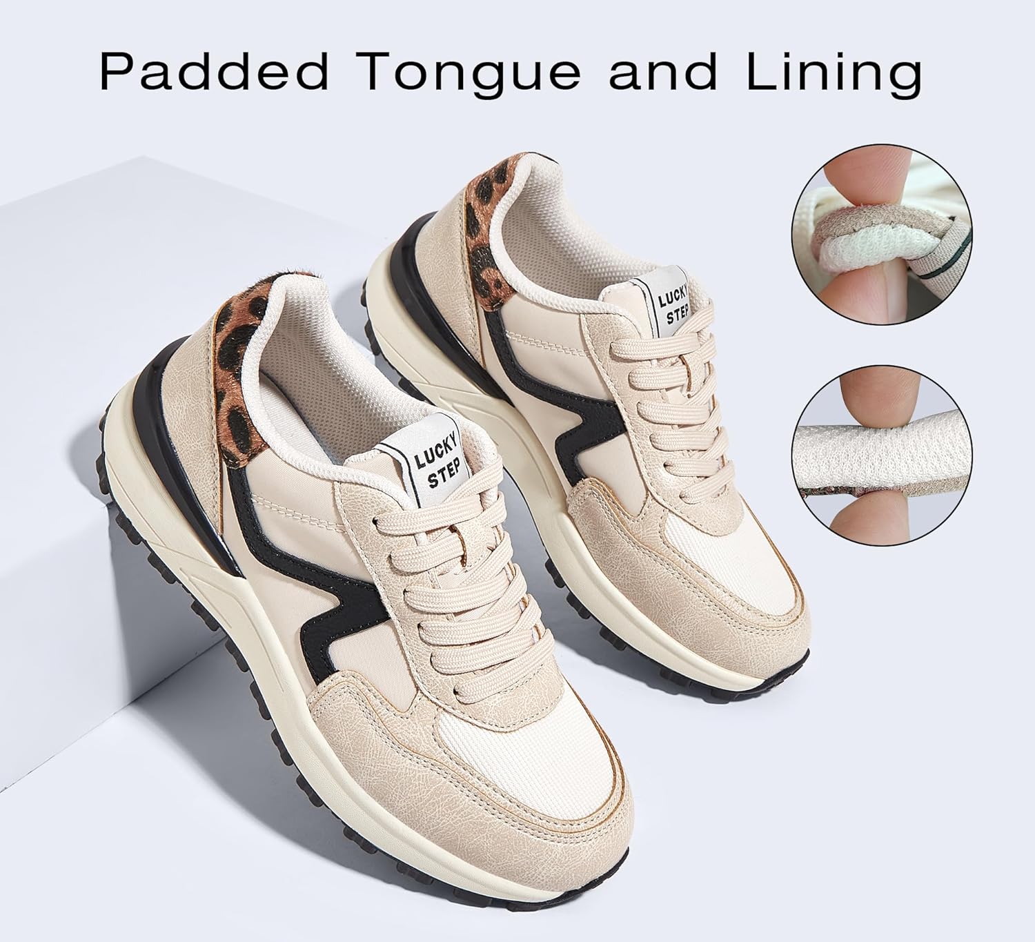 LUCKY STEP Womens Retro Fashion Casual Sneakers Colorblock Platform Classic Trendy Trainning Anti-Slip Tennis Travel Walking Shoes