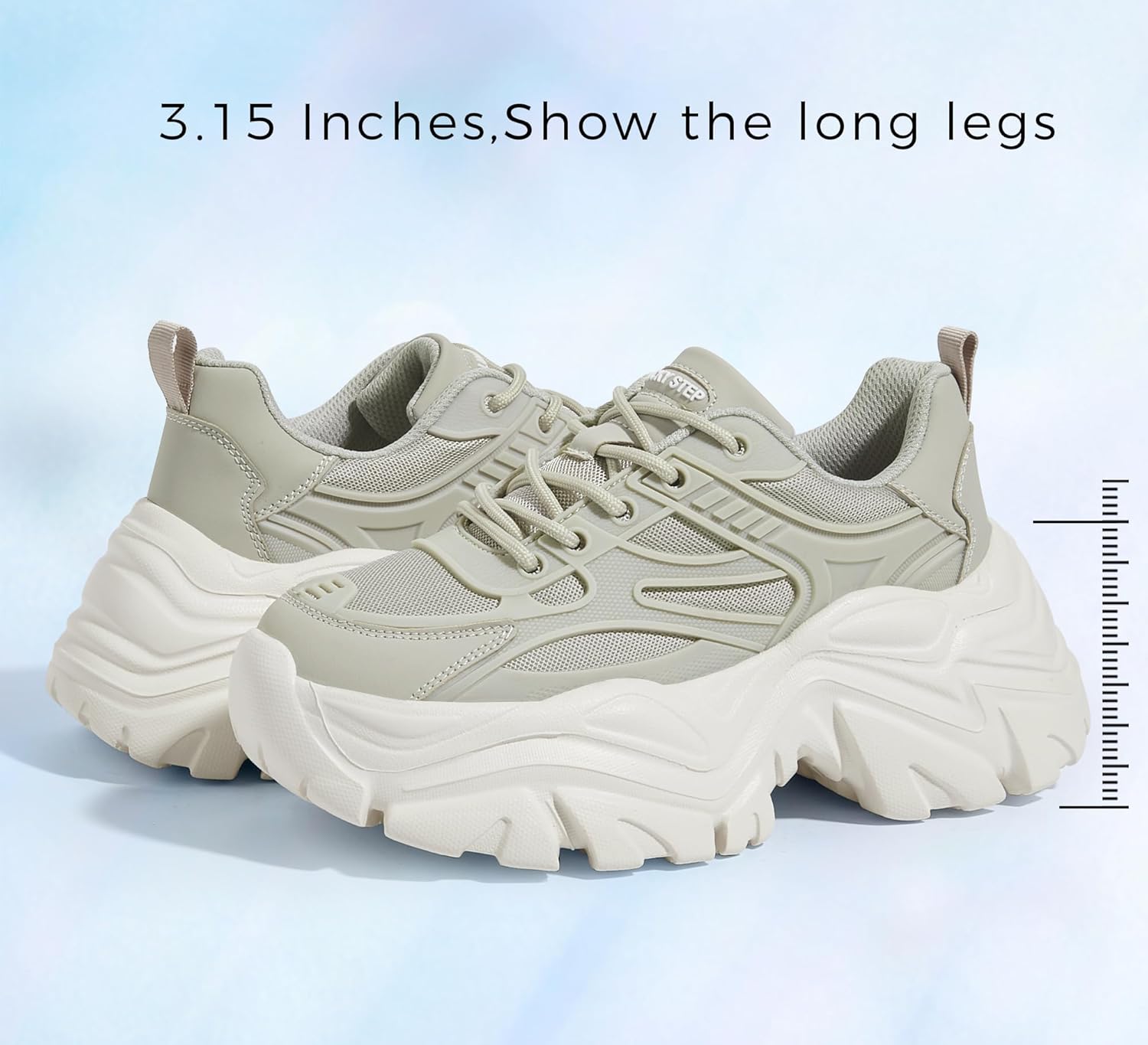 LUCKY STEP Chunky Sneakers for Women Platform Tennis Fashion White Dad Shoes Mesh Breathable Casual Wedge Lace Up Walking Sneakers