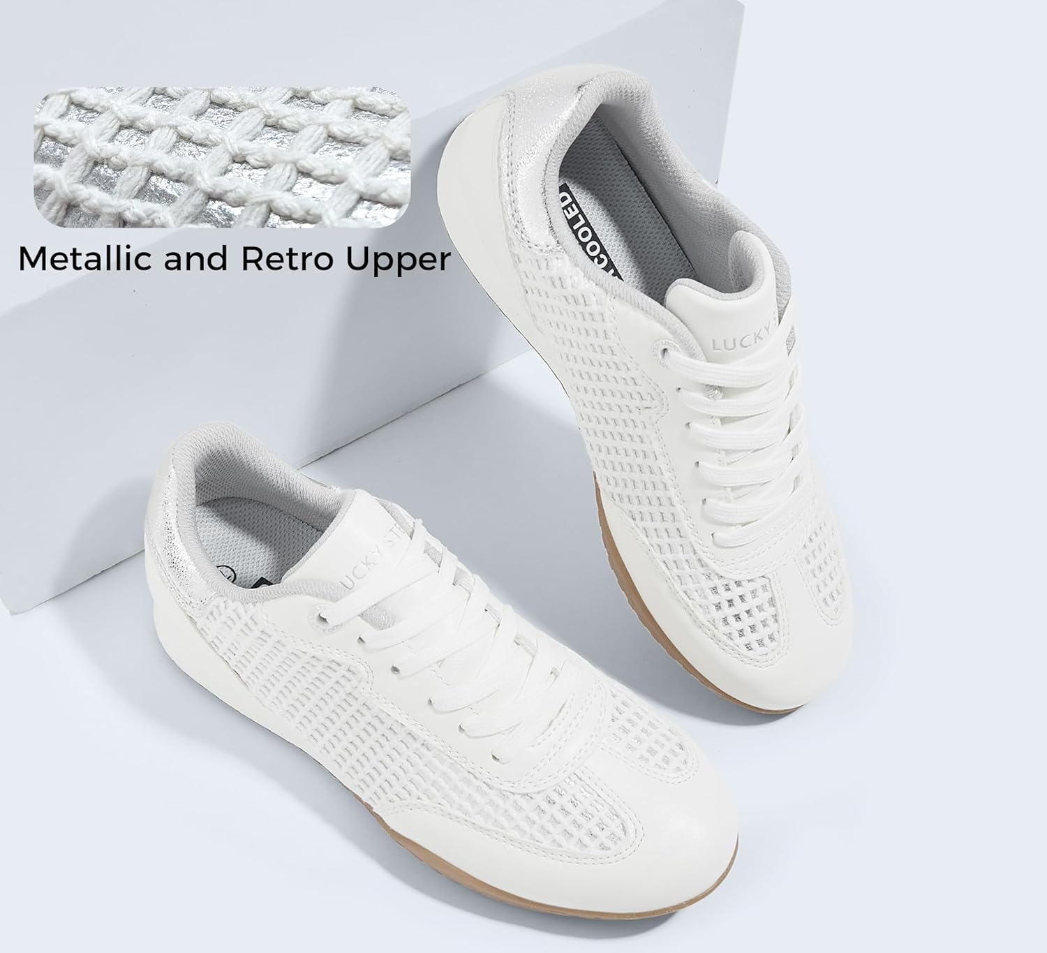 LUCKY STEP Womens Fashion Tennis Sneakers Casual Low Top Retro Lace-up Stylish Travel Lifestyle Trendy Walking Shoes