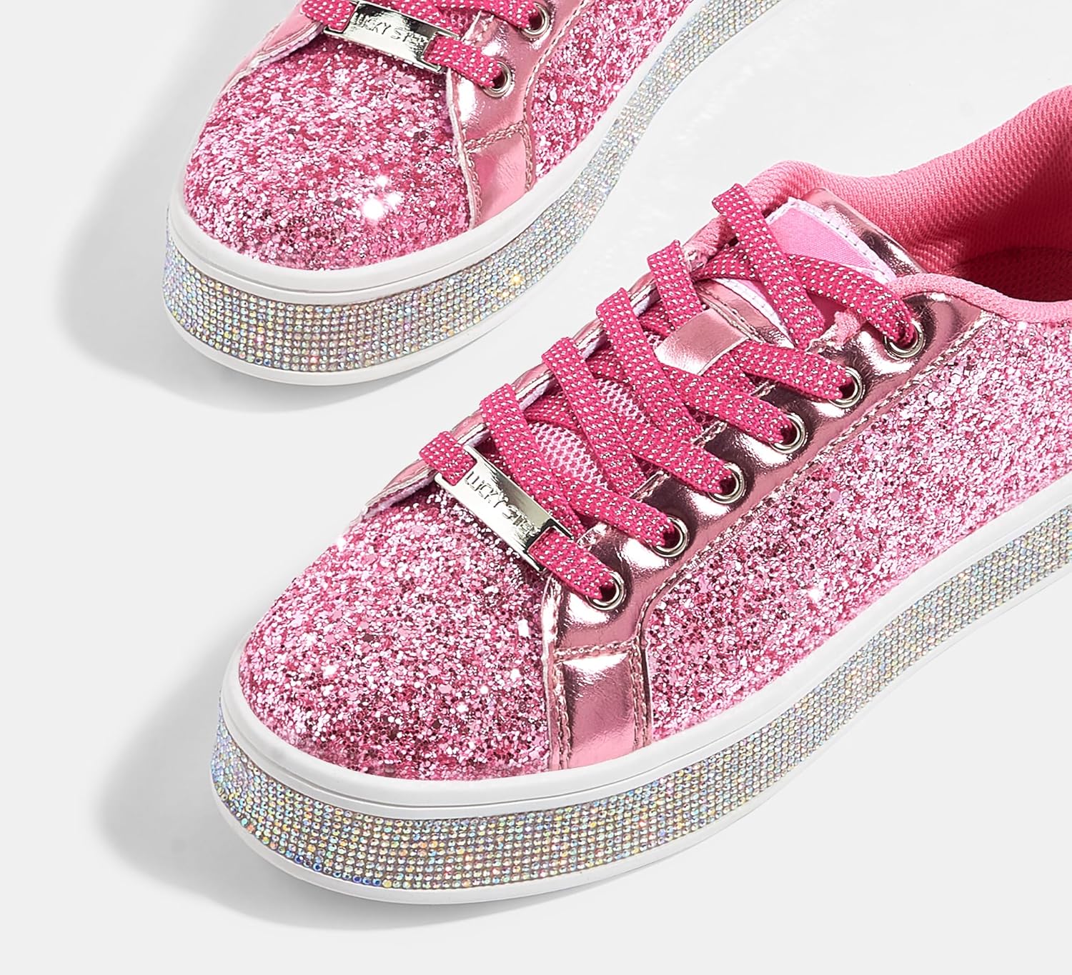 LUCKY STEP Womens Platform Glitter Sneakers | Sparkly Bling Shiny Dressy Bedazzled Wedding Bridal Fashion Walking Shoes