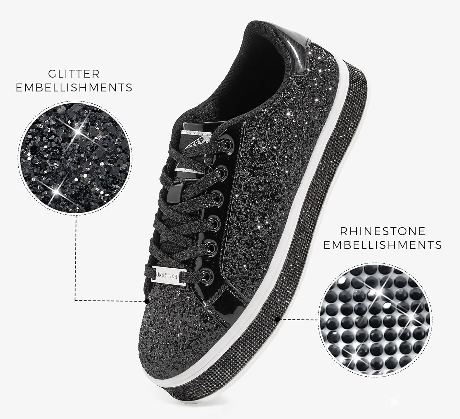 LUCKY STEP Womens Platform Glitter Sneakers | Sparkly Bling Shiny Dressy Bedazzled Wedding Bridal Fashion Walking Shoes